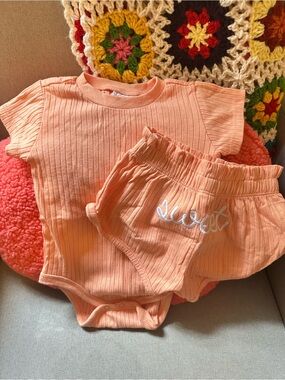 Petit Lem Peach Ribbed Two-Piece Matching Set Size 12 Months